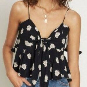 Faithfull the Brand Black Camisole with White Floral Design